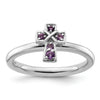 0.018 Ct Round Purple Amethyst Prong Silver Stackable Cross Ring