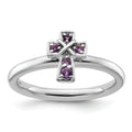 0.018 Ct Round Purple Amethyst Prong Silver Stackable Cross Ring by Fine Color Jewels