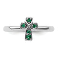 0.04 Ct Round Green Lab Created Emerald Prong Silver Stackable Cross Ring by Fine Color Jewels