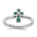 0.04 Ct Round Green Lab Created Emerald Prong Silver Stackable Cross Ring by Fine Color Jewels