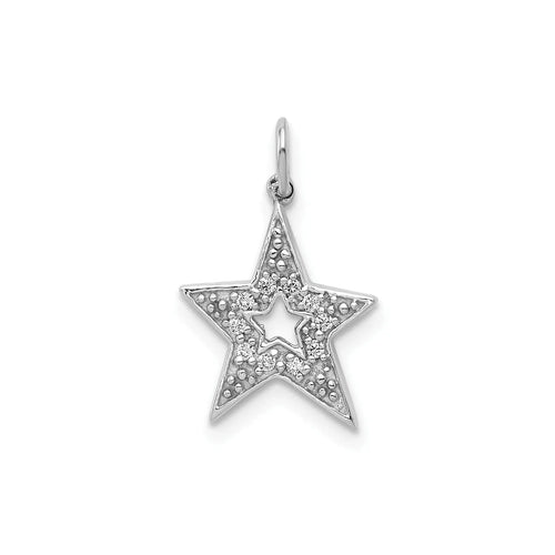 0.05 Ct Round White Diamond 14k White Gold Star Charm by Fine Color Jewels