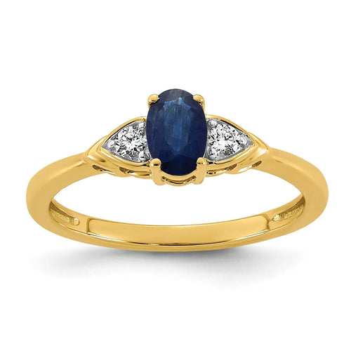 0.08 Ct Oval Blue Created Sapphire & Lab Diamond Prong 14K Gold Three Stone Ring by Fine Color Jewels