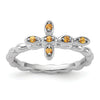 0.08 Ct Round Yellow Citrine Prong Silver Stackable Cross Ring