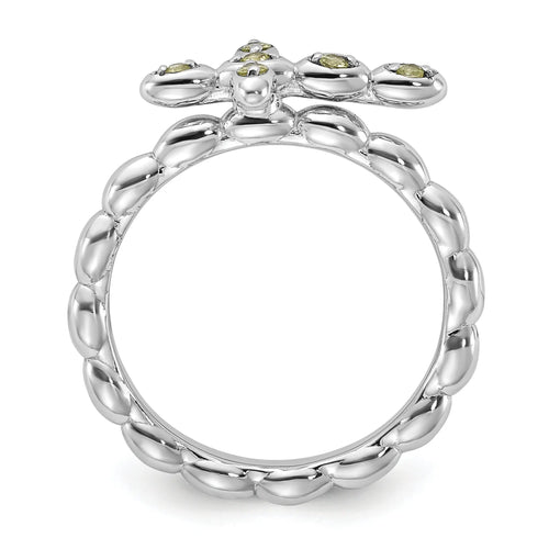 0.09 Ct Round Green Peridot Prong Silver Stackable Cross Ring by Fine Color Jewels