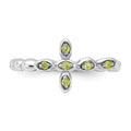 0.09 Ct Round Green Peridot Prong Silver Stackable Cross Ring by Fine Color Jewels