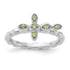 0.09 Ct Round Green Peridot Prong Silver Stackable Cross Ring