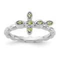 0.09 Ct Round Green Peridot Prong Silver Stackable Cross Ring by Fine Color Jewels