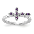 0.10 Ct Round Purple Amethyst Prong Silver Stackable Cross Ring by Fine Color Jewels