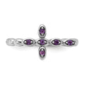 0.10 Ct Round Purple Amethyst Prong Silver Stackable Cross Ring by Fine Color Jewels
