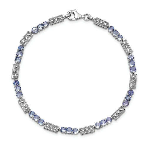 0.10 Ct Round Violet Tanzanite & Diamond Prong Sterling Silver Bar Link Bracelet by Fine Color Jewels