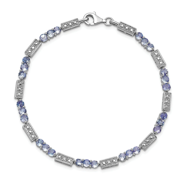 0.10 Ct Round Violet Tanzanite & Diamond Prong Sterling Silver Bar Link Bracelet by Fine Color Jewels