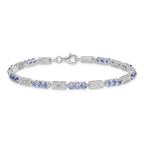 0.10 Ct Round Violet Tanzanite & Diamond Prong Sterling Silver Bar Link Bracelet by Fine Color Jewels