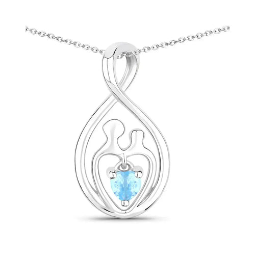 0.13 Ct Heart Swiss Blue Topaz Prong Silver Mom Infinity Pendant Necklace by Fine Color Jewels