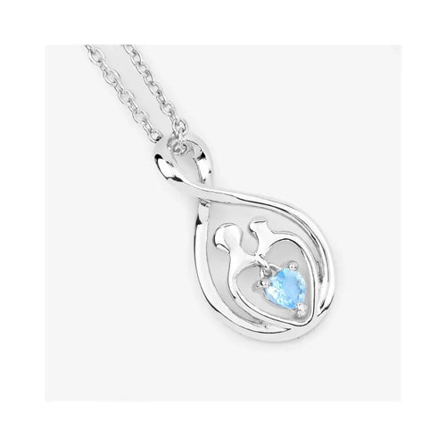 0.13 Ct Heart Swiss Blue Topaz Prong Silver Mom Infinity Pendant Necklace by Fine Color Jewels