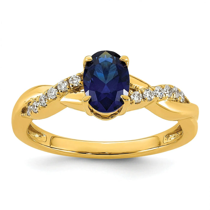 0.13 Ct Oval Blue Created Sapphire & Lab Grown Diamond Prong 14K Gold Bypass Ring by Fine Color Jewels
