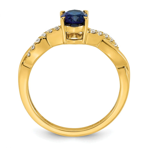 0.13 Ct Oval Blue Created Sapphire & Lab Grown Diamond Prong 14K Gold Bypass Ring by Fine Color Jewels