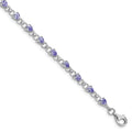 0.13 Ct Pear Violet Tanzanite & Diamond Prong Sterling Silver Link Bracelet by Fine Color Jewels