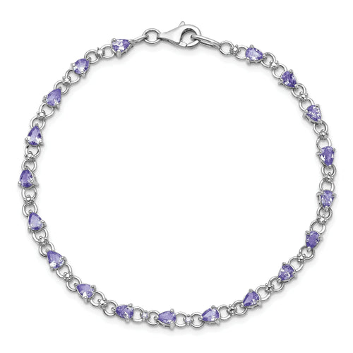 0.13 Ct Pear Violet Tanzanite & Diamond Prong Sterling Silver Link Bracelet by Fine Color Jewels