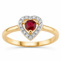 0.13 Ct Round Pink Ruby & Diamond Prong 14K Yellow Gold Halo Heart Ring by Fine Color Jewels