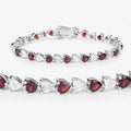 0.14 Ct Heart Red Garnet & Diamond Prong Silver Box Clasp Tennis Bracelet by Fine Color Jewels