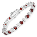 0.14 Ct Heart Red Garnet & Diamond Prong Silver Box Clasp Tennis Bracelet by Fine Color Jewels
