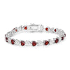 0.14 Ct Heart Red Garnet & Diamond Prong Silver Box Clasp Tennis Bracelet