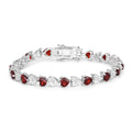 0.14 Ct Heart Red Garnet & Diamond Prong Silver Box Clasp Tennis Bracelet by Fine Color Jewels