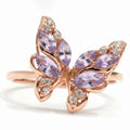 0.14 Ct Marquise Purple Amethyst and White Topaz Prong Silver Butterfly Ring by Fine Color Jewels