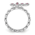 0.14 Ct Round Created Red Ruby Silver Stackable Bezel Cross Ring by Fine Color Jewels