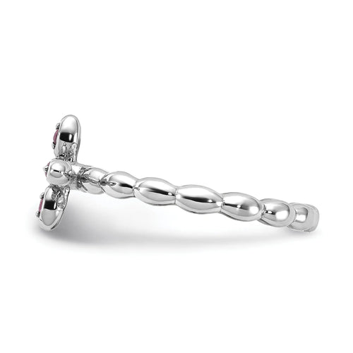 0.14 Ct Round Created Red Ruby Silver Stackable Bezel Cross Ring by Fine Color Jewels