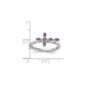0.14 Ct Round Created Red Ruby Silver Stackable Bezel Cross Ring by Fine Color Jewels