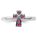 0.14 Ct Round Lab Created Red Ruby Silver Stackable Cross Bezel Ring by Fine Color Jewels
