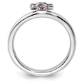 0.14 Ct Round Lab Created Red Ruby Silver Stackable Cross Bezel Ring by Fine Color Jewels
