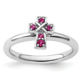 0.14 Ct Round Lab Created Red Ruby Silver Stackable Cross Bezel Ring by Fine Color Jewels