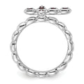 0.14 Ct Round Red Garnet Prong Silver Stackable Cross Ring by Fine Color Jewels