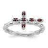 0.14 Ct Round Red Garnet Prong Silver Stackable Cross Ring