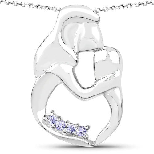 0.14 Ct Round Violet Tanzanite Prong Silver Mom Pendant Necklace by Fine Color Jewels