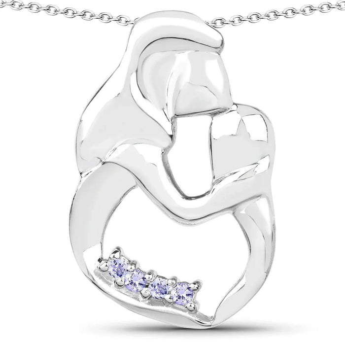0.14 Ct Round Violet Tanzanite Prong Silver Mom Pendant Necklace by Fine Color Jewels