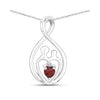 0.14 CTTW Heart Red Garnet Prong Silver Mom Infinity Pendant Necklace