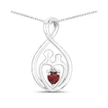 0.14 CTTW Heart Red Garnet Prong Silver Mom Infinity Pendant Necklace by Fine Color Jewels