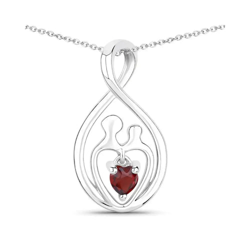 0.14 CTTW Heart Red Garnet Prong Silver Mom Infinity Pendant Necklace by Fine Color Jewels