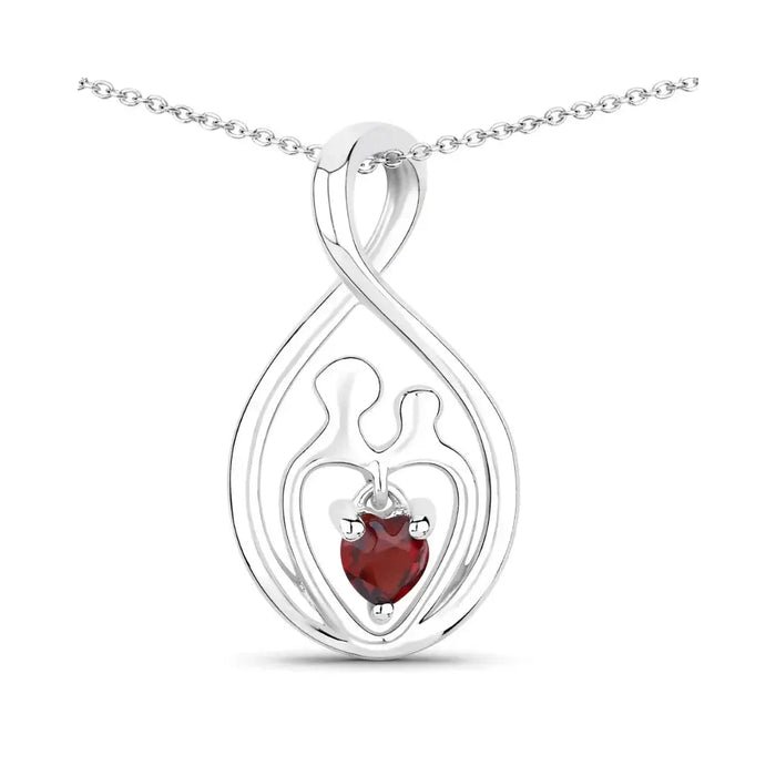 0.14 CTTW Heart Red Garnet Prong Silver Mom Infinity Pendant Necklace by Fine Color Jewels