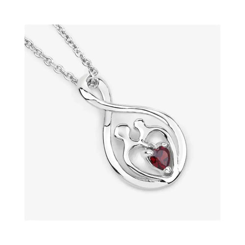 0.14 CTTW Heart Red Garnet Prong Silver Mom Infinity Pendant Necklace by Fine Color Jewels