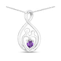 0.15 Ct Heart Purple Amethyst Prong Silver Mom Infinity Pendant Necklace by Fine Color Jewels