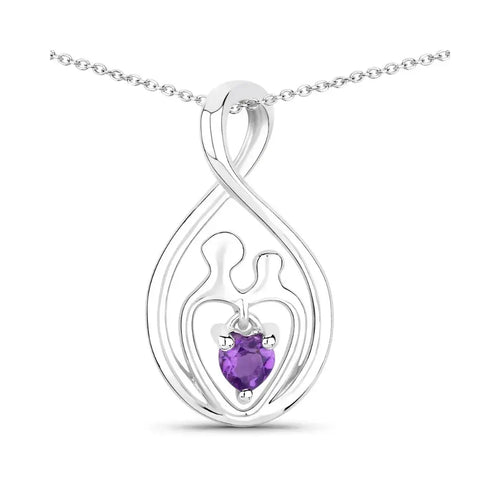 0.15 Ct Heart Purple Amethyst Prong Silver Mom Infinity Pendant Necklace by Fine Color Jewels