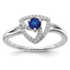 0.15 Ct Round Blue Sapphire & Diamond Prong 14K White Gold Pavé Triangle Ring
