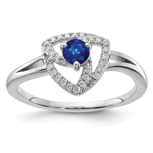 0.15 Ct Round Blue Sapphire & Diamond Prong 14K White Gold Pavé Triangle Ring by Fine Color Jewels