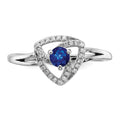 0.15 Ct Round Blue Sapphire & Diamond Prong 14K White Gold Pavé Triangle Ring by Fine Color Jewels
