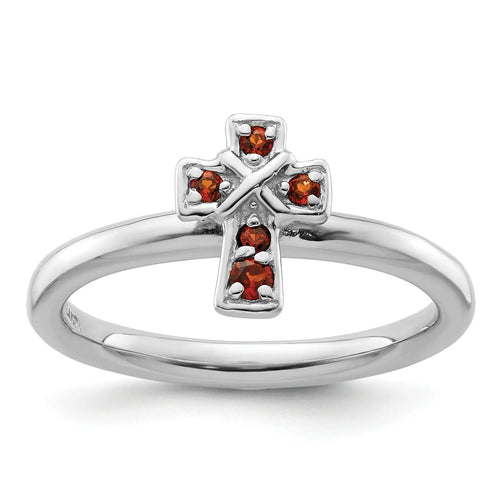 0.15 Ct Round Red Garnet Prong Silver Stackable Cross Ring by Fine Color Jewels
