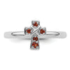 0.15 Ct Round Red Garnet Prong Silver Stackable Cross Ring